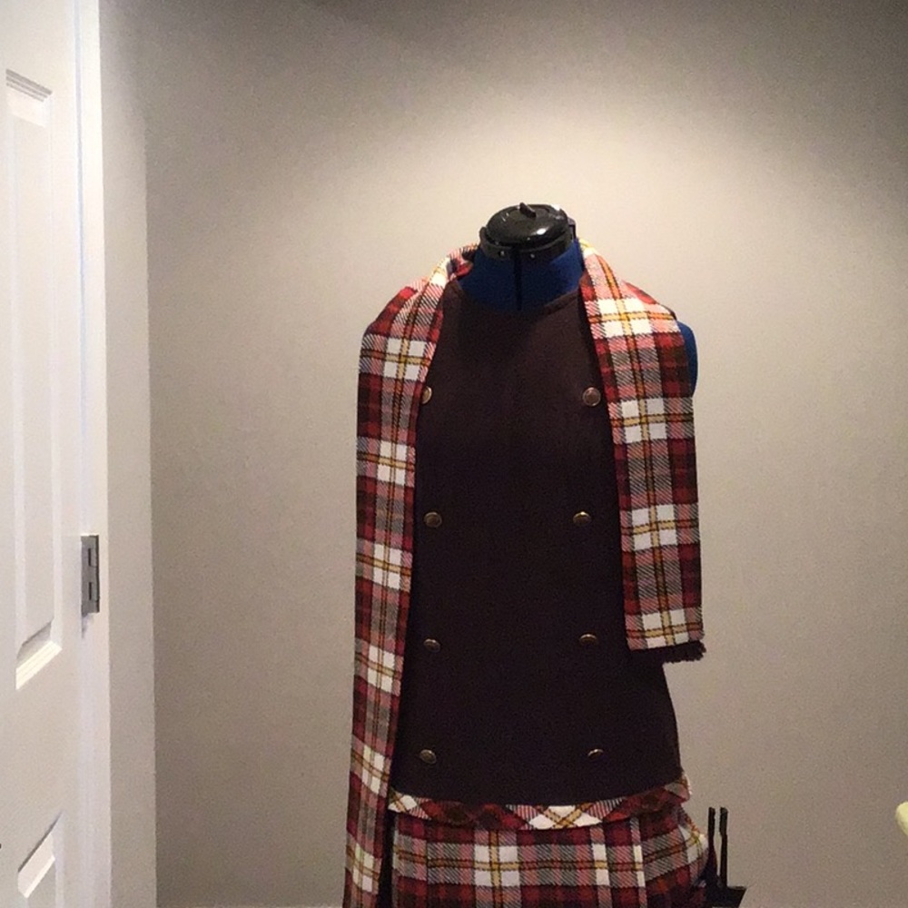 Vintage plaid mini dress with attached scarf